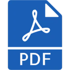Blue PDF file icon with logo.
