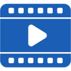 Blue film strip with play button icon.