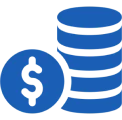 Blue coins with dollar sign symbol.