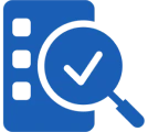 Checklist with magnifying glass and checkmark.
